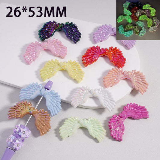 Acrylic Beads Luminous UV Coating Angel Wings in Solid Color, 26*53MM  (Single Color is available for 100pcs(Whole Bag)Only)
