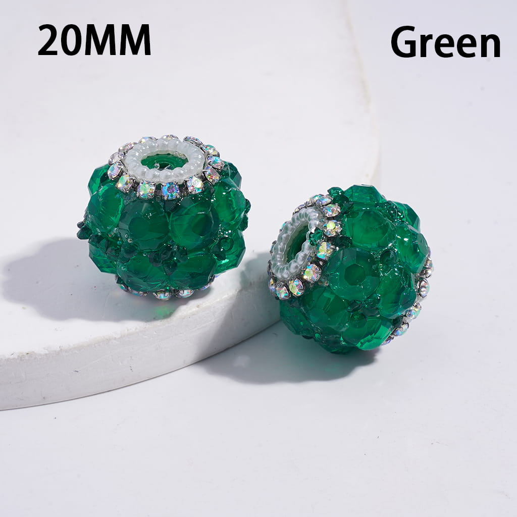 Handmade Acrylic Beads with Sparkling Clear Rhinestones Covered the Entire Bead, AB Rhinestone and White Pearl Chains, 20MM, Multi-Color