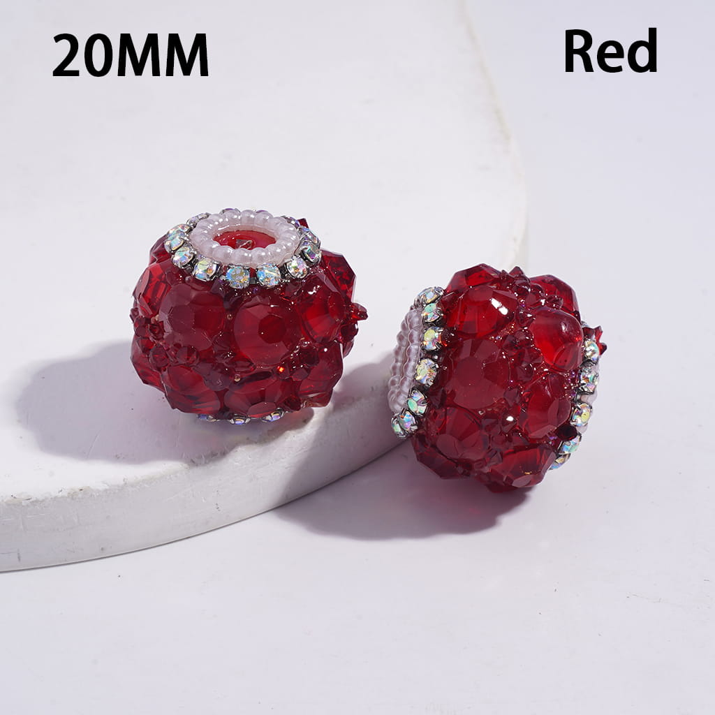 Handmade Acrylic Beads with Sparkling Clear Rhinestones Covered the Entire Bead, AB Rhinestone and White Pearl Chains, 20MM, Multi-Color