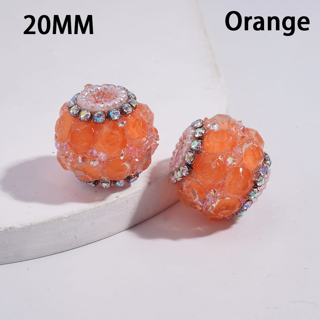 Handmade Acrylic Beads with Sparkling Clear Rhinestones Covered the Entire Bead, AB Rhinestone and White Pearl Chains, 20MM, Multi-Color