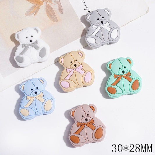 Bear Wearing Bowtie on the Neck Silicone Focal Beads, 30*28MM, Multi-Color