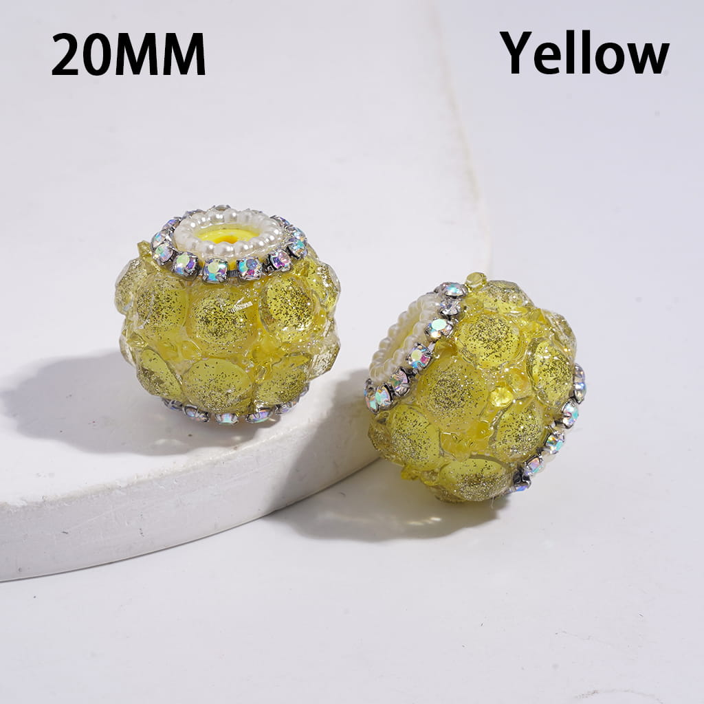 Handmade Acrylic Beads with Sparkling Clear Rhinestones Covered the Entire Bead, AB Rhinestone and White Pearl Chains, 20MM, Multi-Color