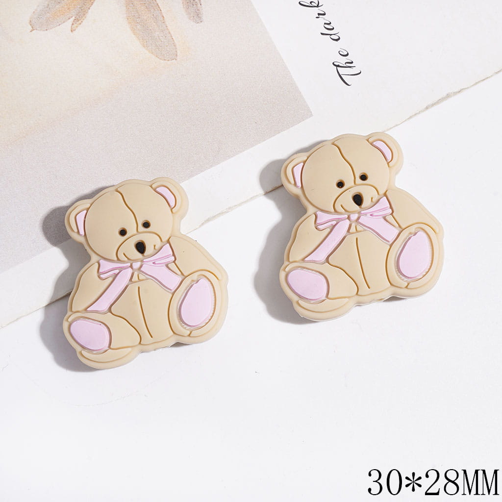 Bear Wearing Bowtie on the Neck Silicone Focal Beads, 30*28MM, Multi-Color