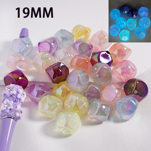 Acrylic Beads Luminous UV Coating Multi-Faceted  Abnormal Shape Translucent Color, 19MM, Random Mix