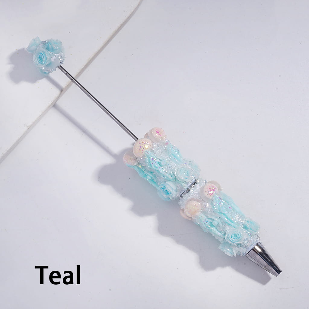 Beadable Sugar Clay Pens w Dazzling Jellyfish & Broken Rhinestones & Rose Flowers Covered the Entire Pens, Multi-Color
