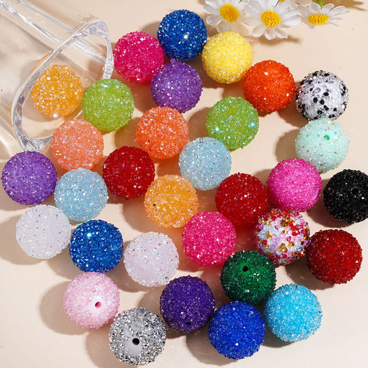 Hand-Made Acrylic Sugar Beads with Cone Shaped AB Rhinestones, Around 20MM Multi-Color