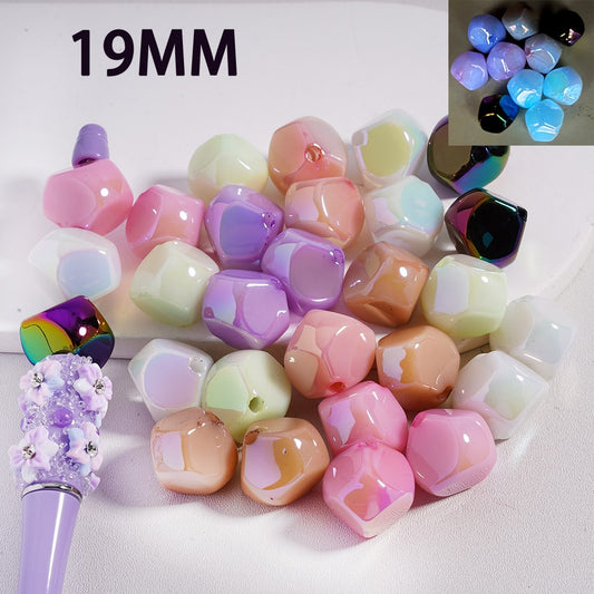 Acrylic Beads Luminous UV Coating Multi-Faceted Abnormal Shape Jelly Color, 19MM, Random Mix
