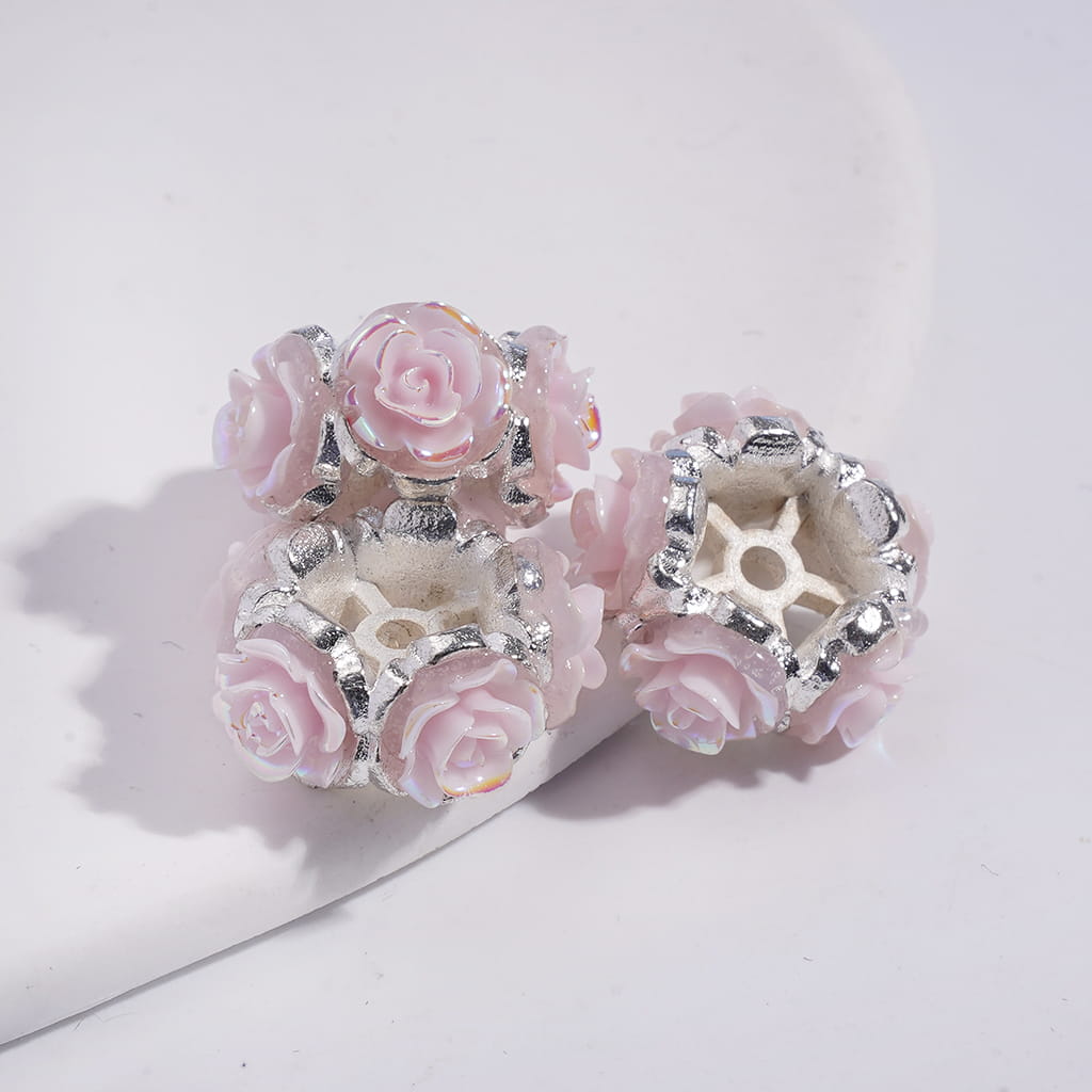 Alloy Beads with Assorted Colors Rose Flowers in UV Coating Process, Around 19MM