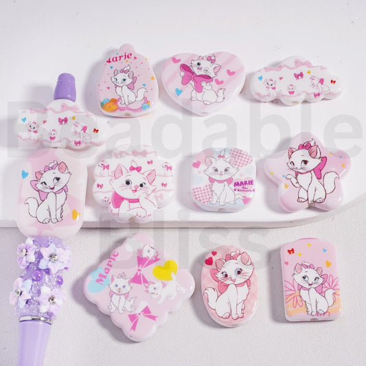 Acrylic Beads Cute Mari Cat Series Pink in Different Shapes, Random Mix