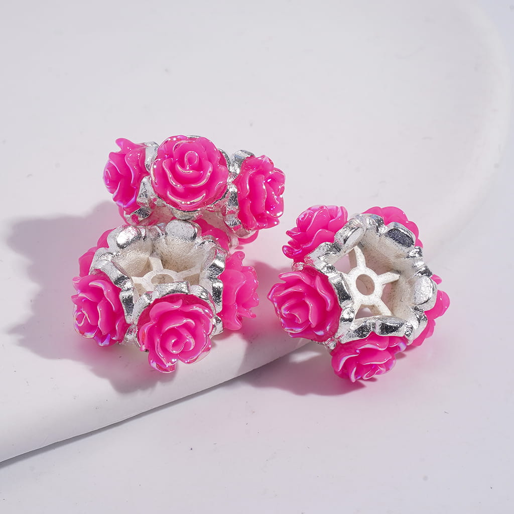 Alloy Beads with Assorted Colors Rose Flowers in UV Coating Process, Around 19MM