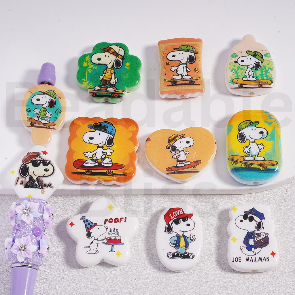 Acrylic Beads Cute Snoop Puppy Dog Peanu Series, Random Mix