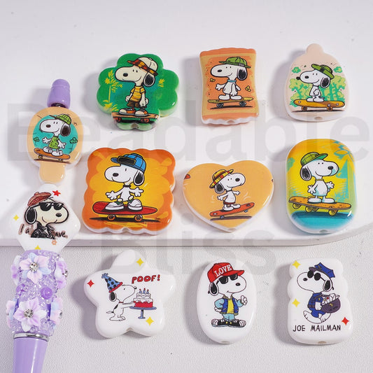 Acrylic Beads Cute Snoop Puppy Dog Peanu Series, Random Mix