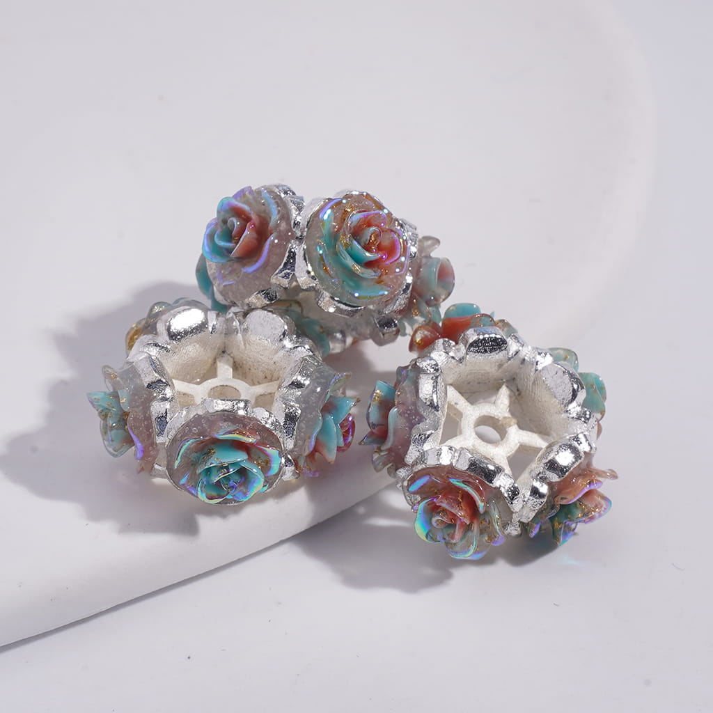 Alloy Beads with Assorted Colors Rose Flowers in UV Coating Process, Around 19MM