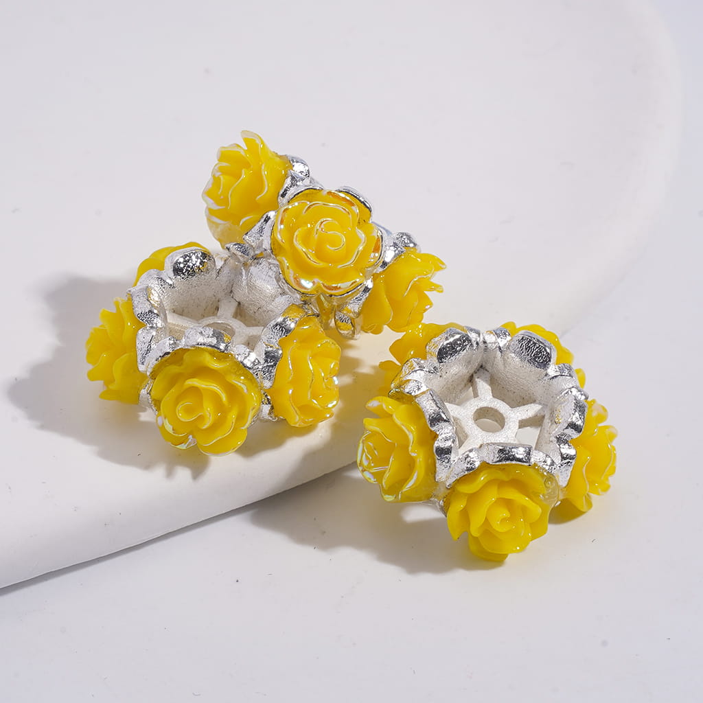 Alloy Beads with Assorted Colors Rose Flowers in UV Coating Process, Around 19MM