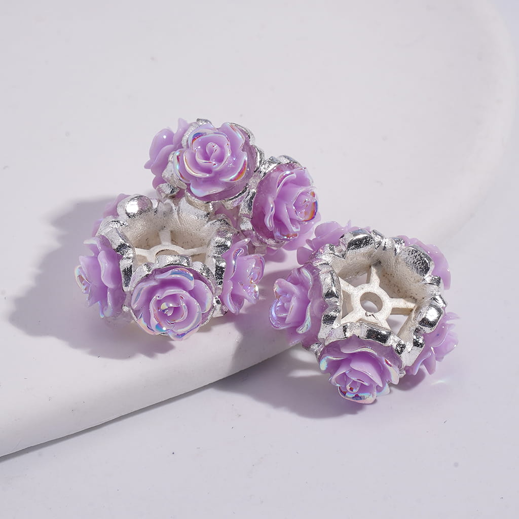 Alloy Beads with Assorted Colors Rose Flowers in UV Coating Process, Around 19MM