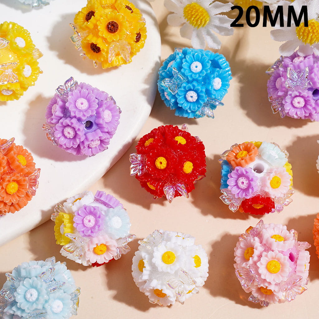 Handmade Acrylic Beads w Flower and UV-Coated Butterfly, 20MM Multi-Color Random Mix
