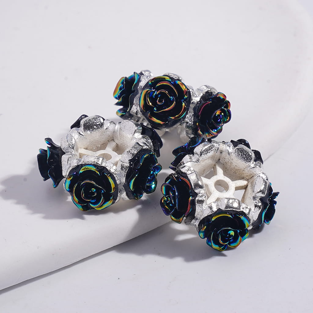 Alloy Beads with Assorted Colors Rose Flowers in UV Coating Process, Around 19MM