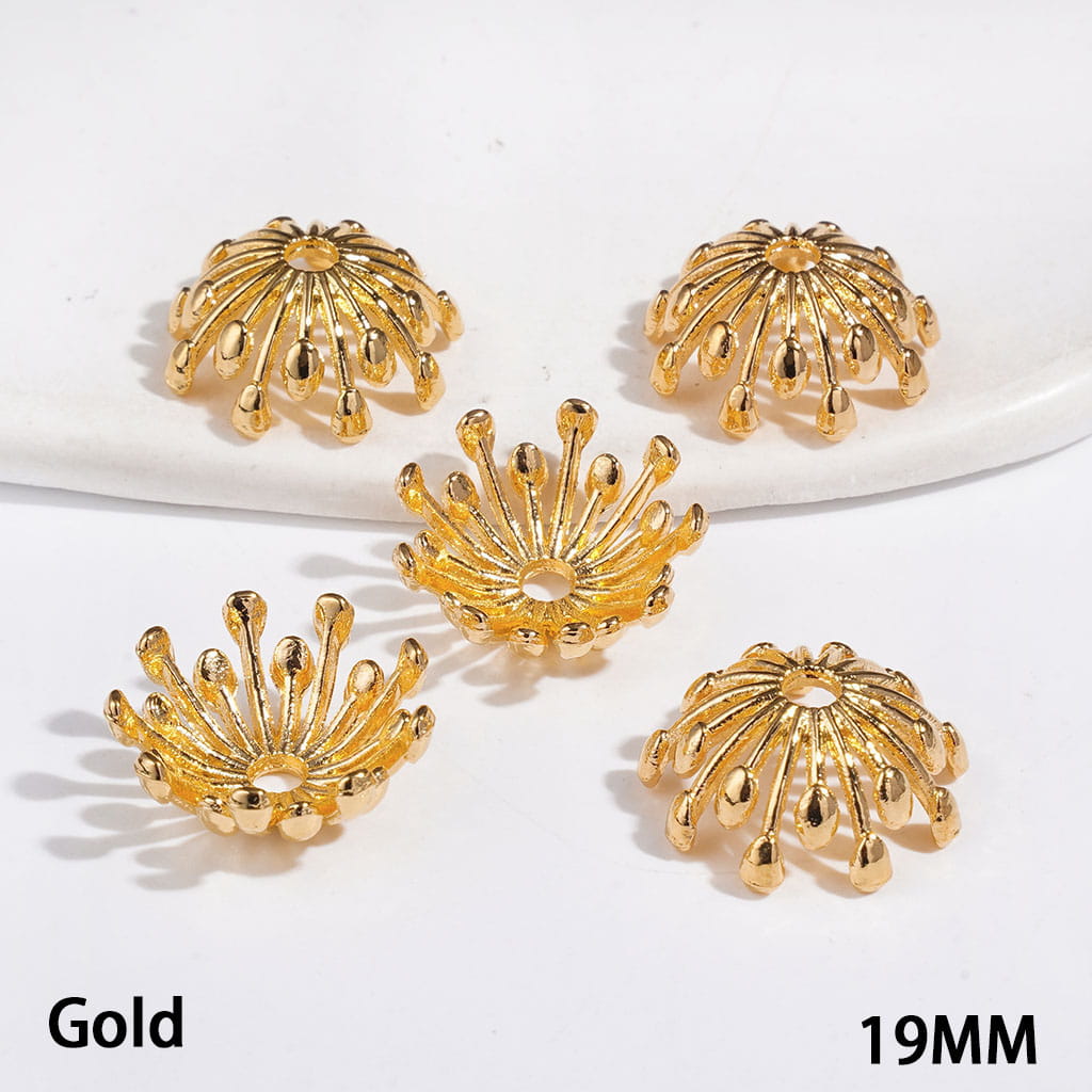 Bead Cages Firework-Shaped Umbrella-Like Structure, Metal Bead Cap, 19MM, Gold & Silver & Gun Black (They Fit 16MM Beads)
