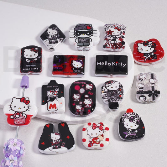 Acrylic Beads Cute Hello Kitt Dark Color Series, Random Mix