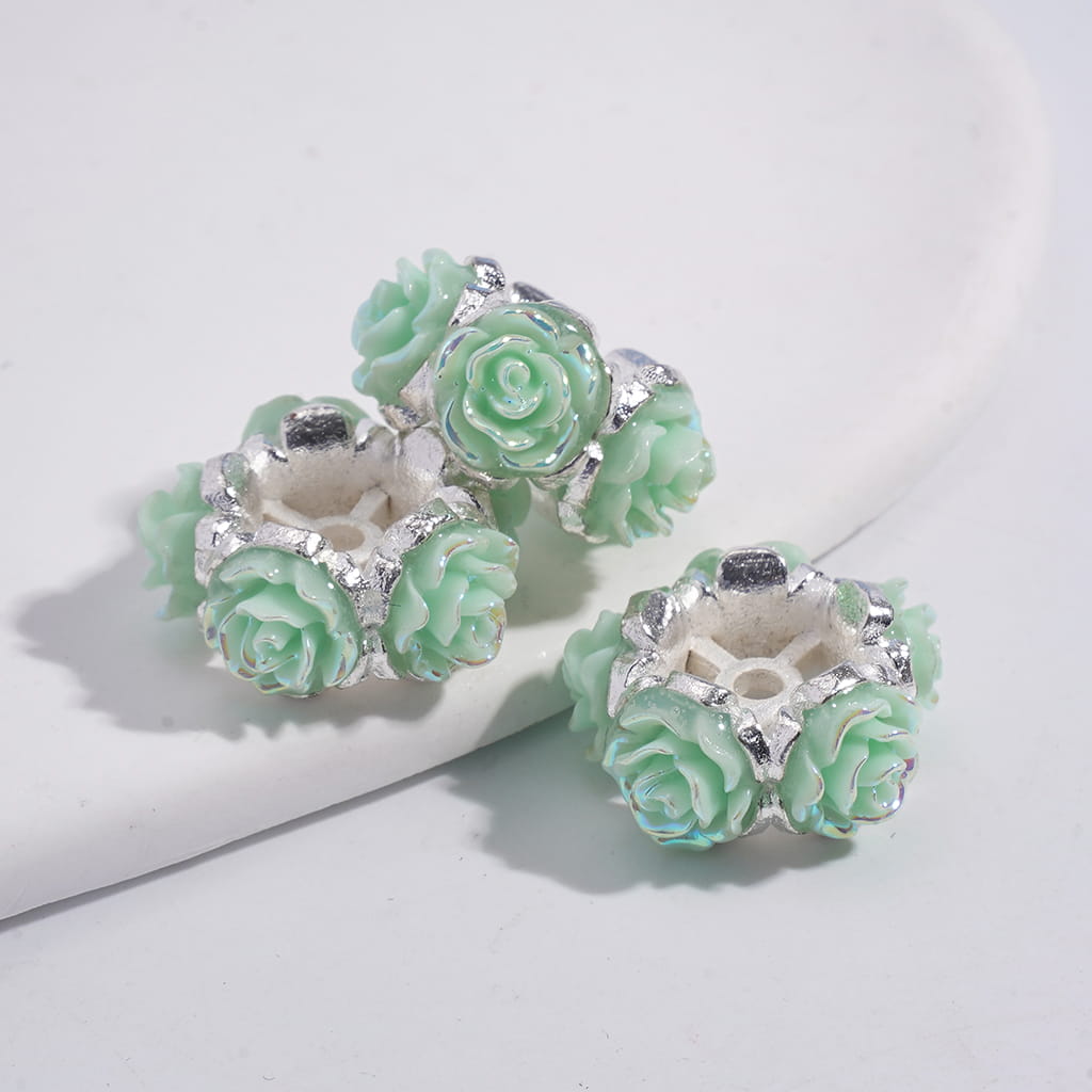 Alloy Beads with Assorted Colors Rose Flowers in UV Coating Process, Around 19MM