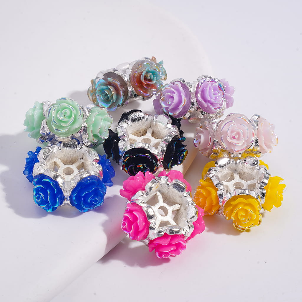 Alloy Beads with Assorted Colors Rose Flowers in UV Coating Process, Around 19MM