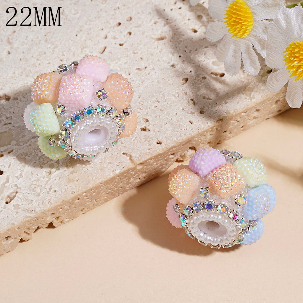 Handmade Acrylic Beads with UV-Coated Frosted Square, AB Rhinestone & White Pearl Chains, 22MM Macaron Colors Random Mix