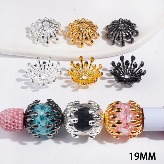 Bead Cages Firework-Shaped Umbrella-Like Structure, Metal Bead Cap, 19MM, Gold & Silver & Gun Black (They Fit 16MM Beads)