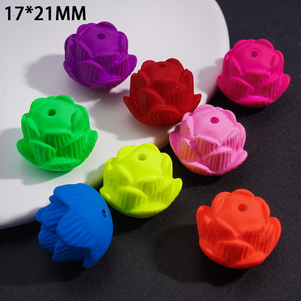 Acrylic Lotus Beads Matte Rubber Touch, Fluorescent Colors, 17*21MM, Multi-Color
