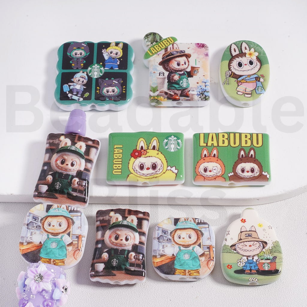 Acrylic Beads Cute L-B-B Pop Mar Green Color Series, Random Mix