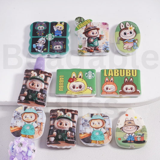 Acrylic Beads Cute L-B-B Pop Mar Green Color Series, Random Mix