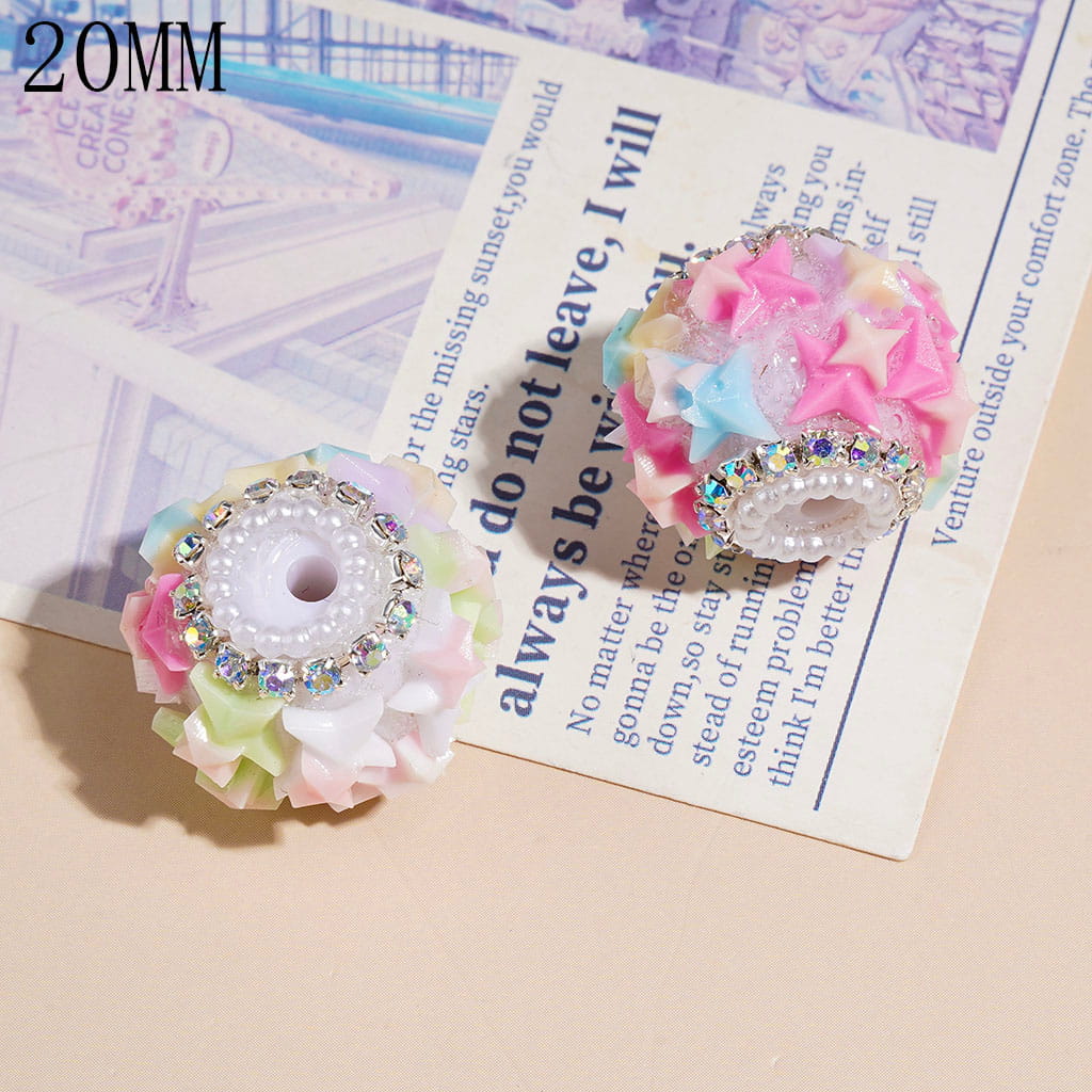 Handmade Acrylic Beads with Macaron Colors Star, AB Rhinestones & White Pearl Chains, 20MM