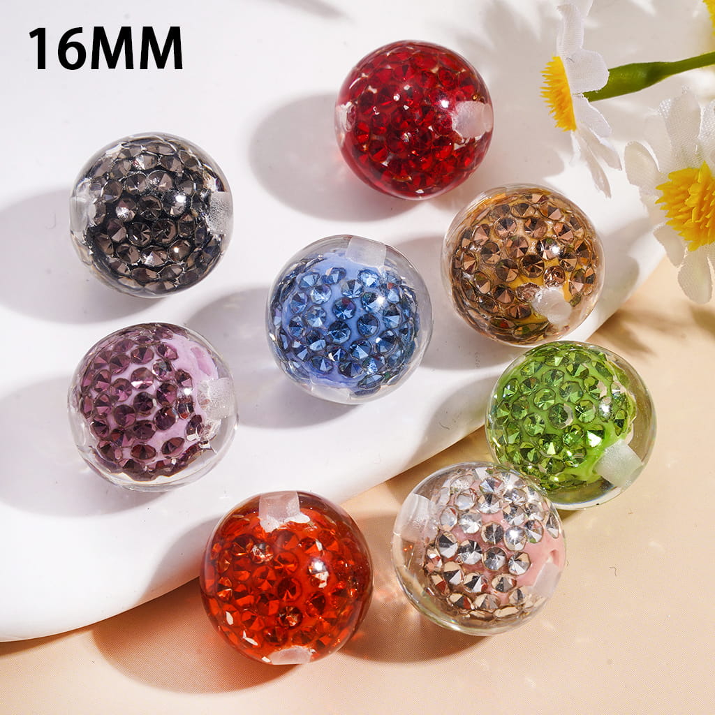 Acrylic Beads for Bracelets with Mini Clay Beads in Rhinestones Embedded Inside Beads, Clear, 16MM