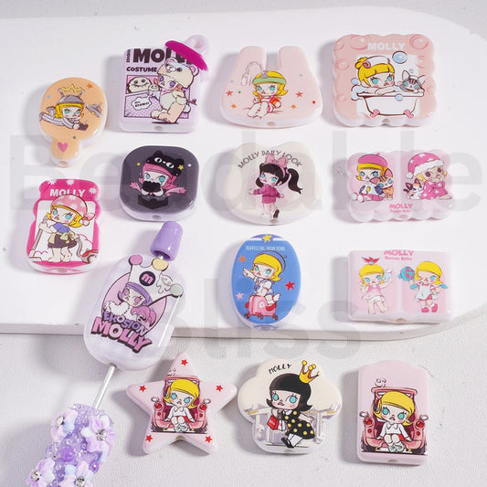 Acrylic Beads Cute Girl Moll Series Pop Mar in Different Shapes Mix