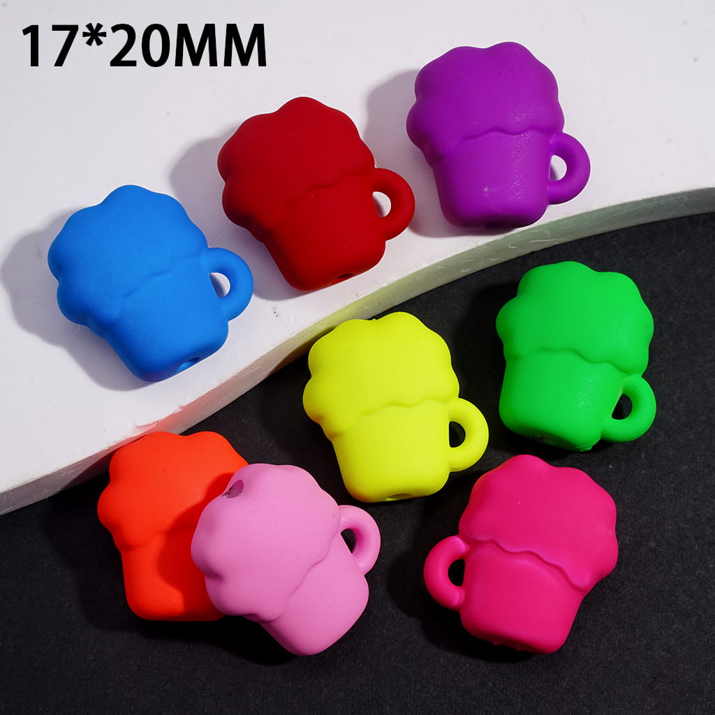 Acrylic Beer Cup Beads Matte Rubber Touch, Fluorescent Colors, 17*20MM, Random Mix