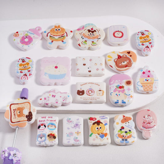 Acrylic Beads Cute Food Series Cake French Fries Doughnut Burger Sandwich Apple  in Different Shapes Mix