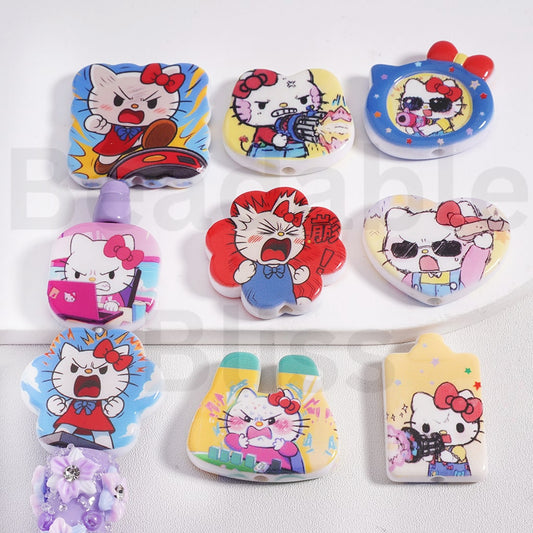 Acrylic Beads Angry Hello Kitt Sanri Series, Random Mix