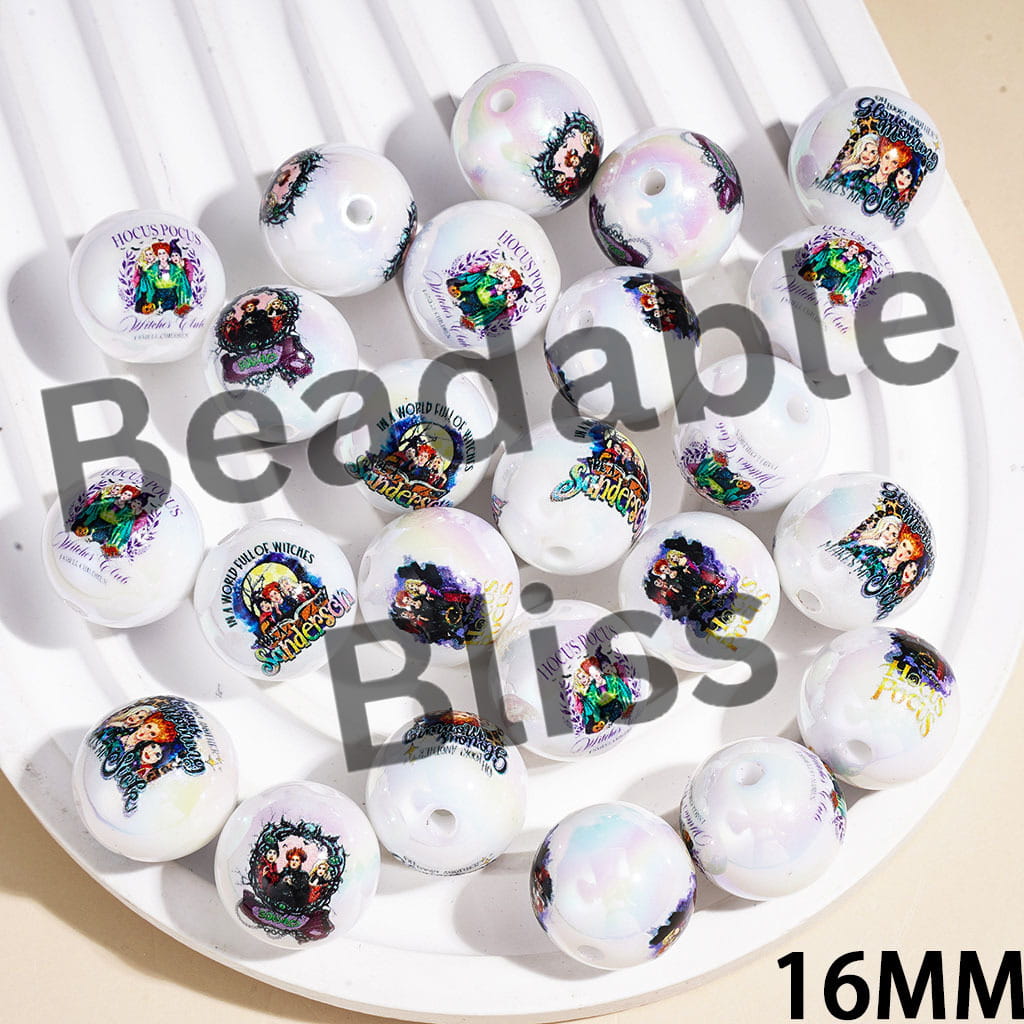 Spooky Sister Character UV Coating Acrylic Beads for Bracelets, 16MM, Random Mix
