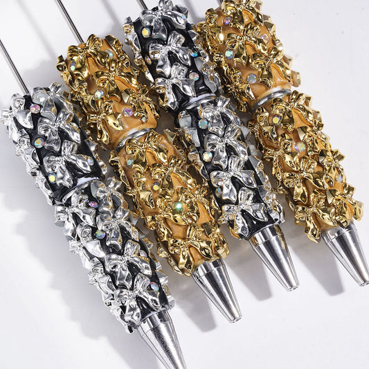 AB Rhinestones and Metallic Colors Bowtie Beadable Clay Pens, Sliver and Gold Bowtie