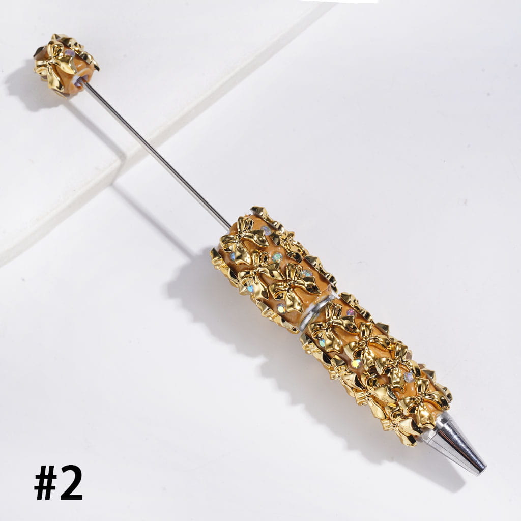 AB Rhinestones and Metallic Colors Bowtie Beadable Clay Pens, Sliver and Gold Bowtie