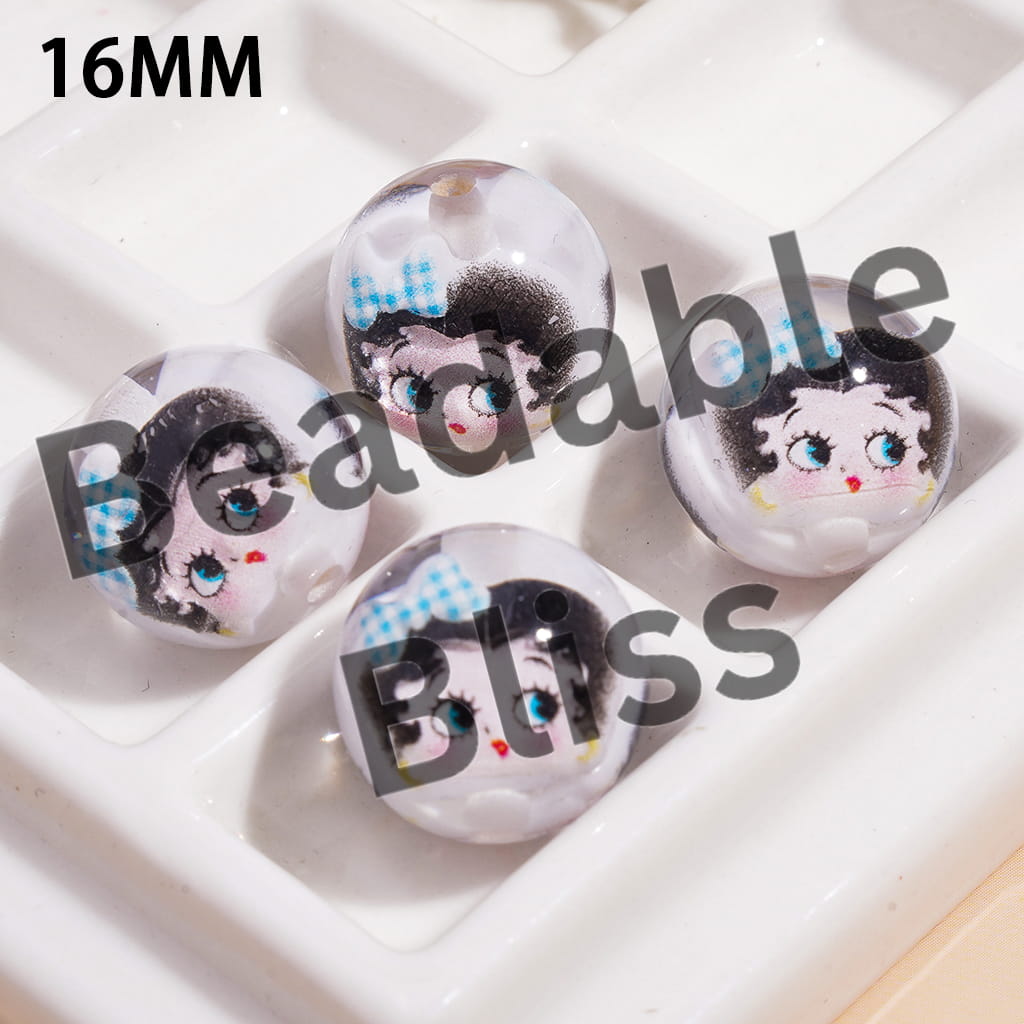 Transparent Acrylic Beads for Bracelets, Old Girl Character Wearing Bowtie Designs Inside, 16MM