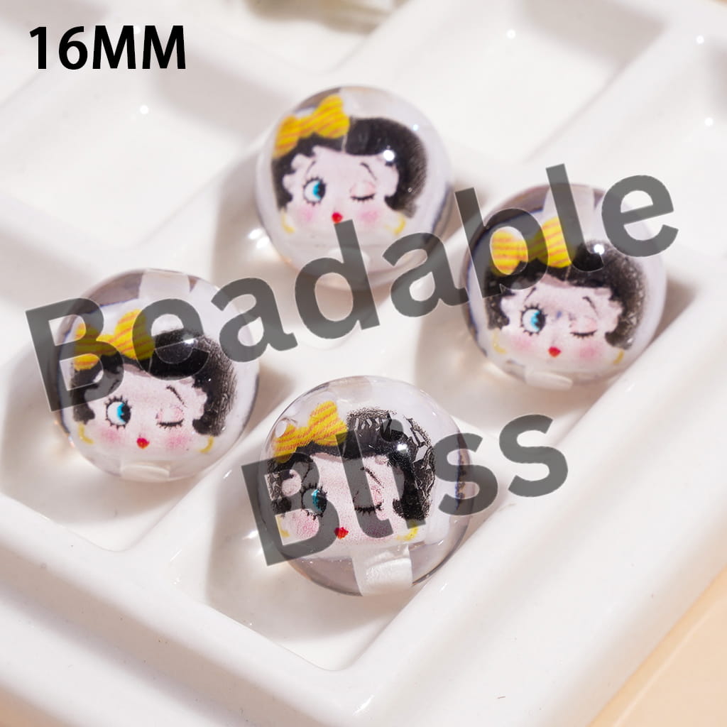 Transparent Acrylic Beads for Bracelets, Old Girl Character Wearing Bowtie Designs Inside, 16MM