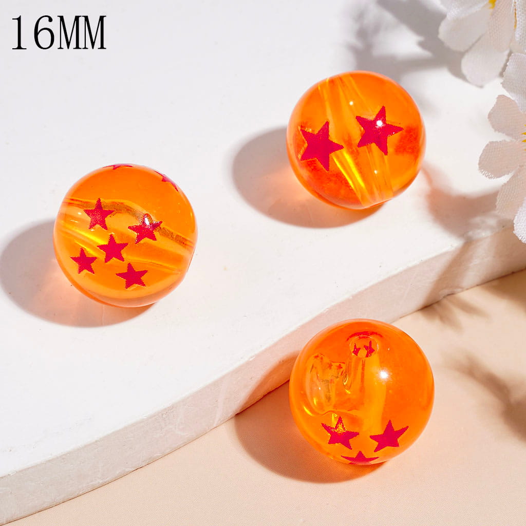 Acrylic Beads for Bracelets with Red Five-Pointed Star, Clear Orange, 16MM
