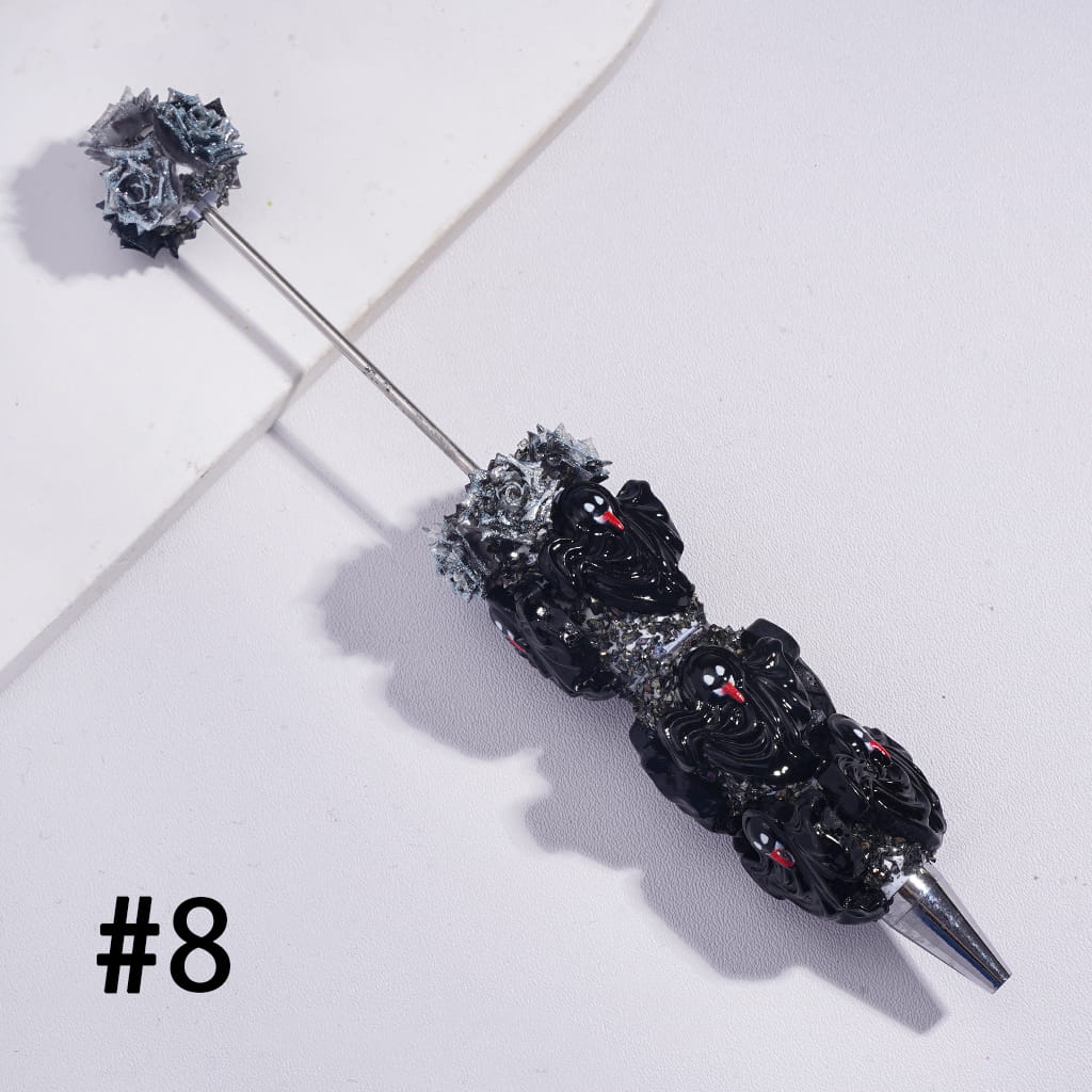Beadable Sugar Clay Pens with Glittery Rose Flowers and Broken Rhinestones Covered the Entire Pens, Funny Halloween Ghost Style