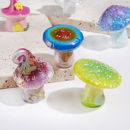UV Coating Diverse Design Mushroom Acrylic Beads, Random Mix