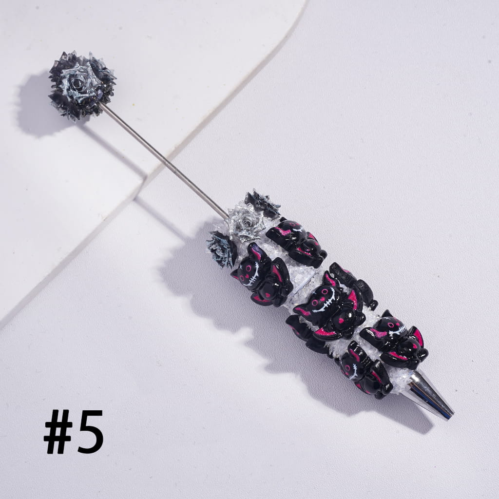 Beadable Sugar Clay Pens with Glittery Rose Flowers and Broken Rhinestones Covered the Entire Pens, Funny Halloween Ghost Style