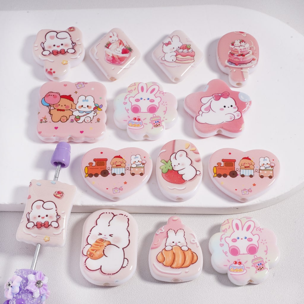 Acrylic Beads Cute Bunny Rabbit Series, Random Mix
