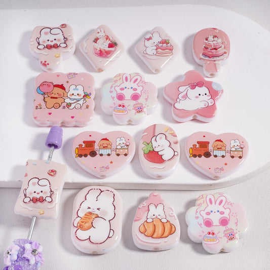 Acrylic Beads Cute Bunny Rabbit Series, Random Mix