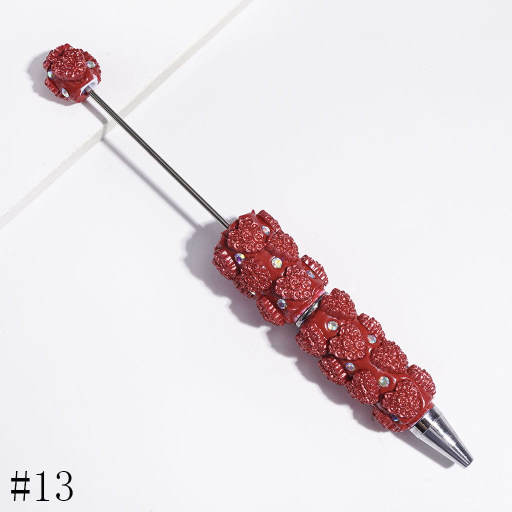 AB Rhinestones and Heart Design with Rose Flowers Beadable Clay Pens, Valentine's Day Theme, Multi-Color