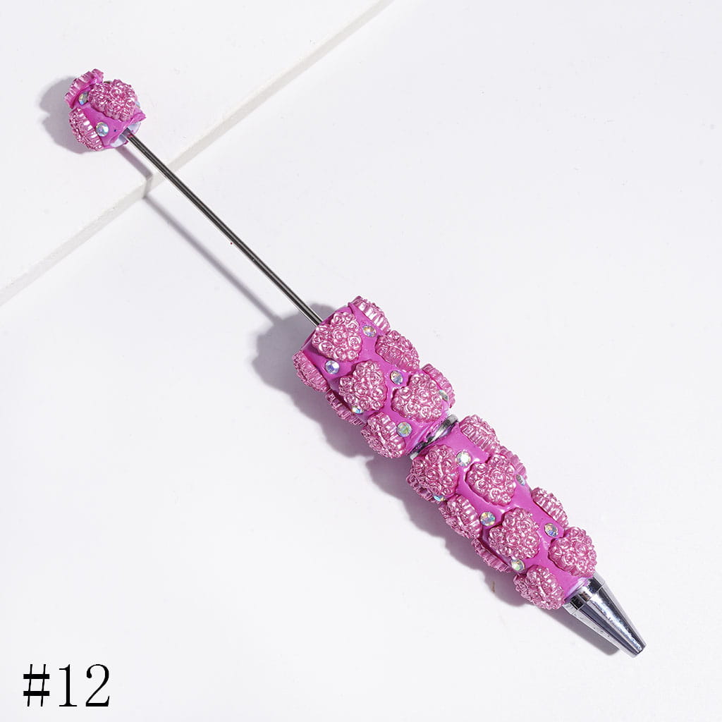AB Rhinestones and Heart Design with Rose Flowers Beadable Clay Pens, Valentine's Day Theme, Multi-Color