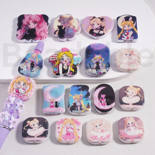 Acrylic Beads Cute Sailo Moo Series Japan Anime in Different Shapes Mix